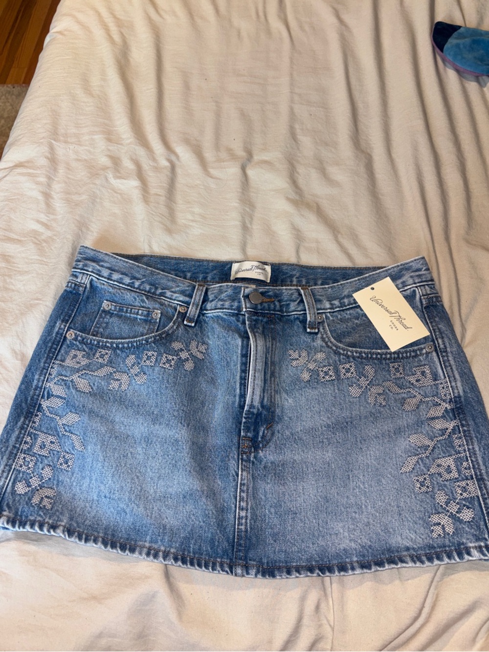 Universal Thread Light Blue Embroidered Denim Mini Skirt